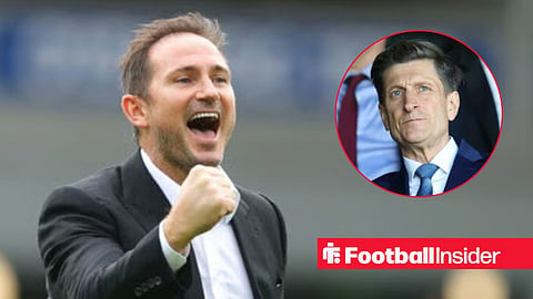 Frank Lampard celebrating on the sidelines, with Steve Parish in a circular inset