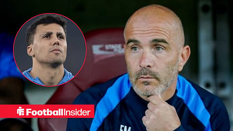 Enzo Maresca in the dugout, with Rodri in a circular inset