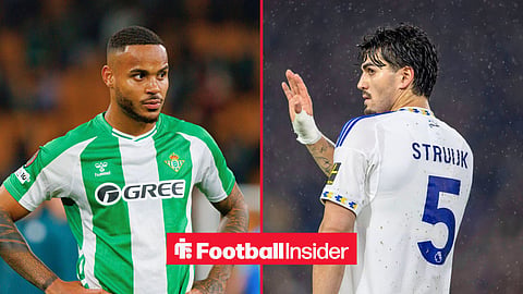 Split image of Real Betis defender Natan and Leeds United centre-back Pascal Struijk