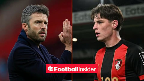 Michael Carrick applauding on the sidelines, with Alex Scott in action for Bournemouth