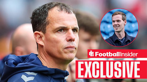 Football Insider exclusive as Sunderland manager Regis Le Bris stares towards owner Kyril Louis-Dreyfus, who smiles in a circular inset.