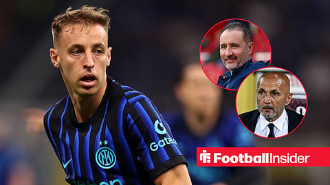 Davide Frattesi playing for Inter Milan with Nottingham Forest manager Vitor Pereira and Luciano Spalletti