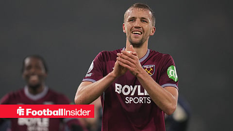 West Ham midfielder Tomas Soucek clapping the fans post-match