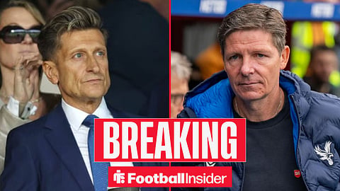 Steve Parish looking stern in the stands at Selhurst Park, with Oliver Glasner focused on the sidelines
