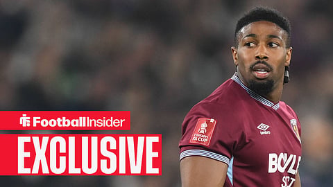 Adama Traore playing for West Ham in the FA Cup as he looks over his shoulder
