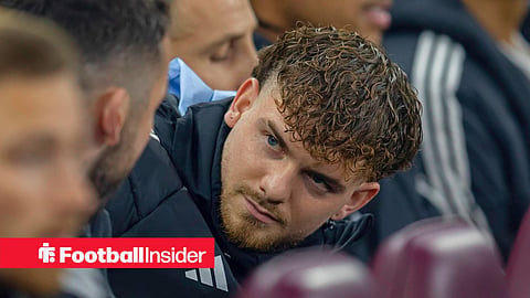 Harvey Elliott, on loan from Liverpool, sitting on Aston Villa's bench during a game