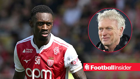 Folarin Balogun looking focused for Monaco, with David Moyes in a circular inset
