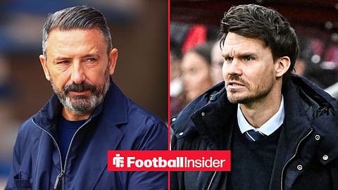 Derek McInnes looking focused on the touchline alongside a frustrated Danny Rohl