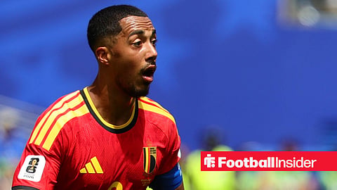 Youri Tielemans playing for Belgium at the World Cup looking to the right with open mouth