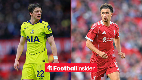 Split image of Tottenham midfielder Conor Gallagher looking on while playing at Old Trafford and Curtis Jones running in a game for Liverpool