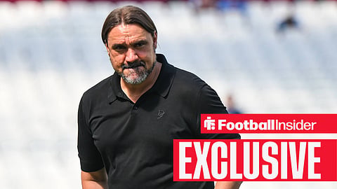 Football Insider exclusive as Leeds manager Daniel Farke looks concerned before a game.
