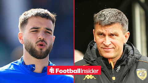 Split image of Nicolas Raskin warming up before a Rangers game and Sergej Jakirovic on the sidelines at MKM Stadium managing Hull City