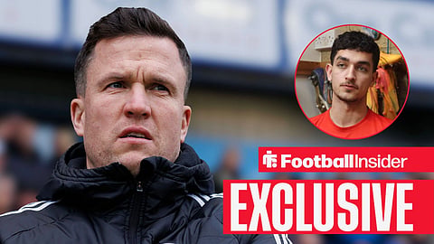 Gary Caldwell with arms crossed stood on sideline and Sonny Perkins right inset in an interview with boots behind him