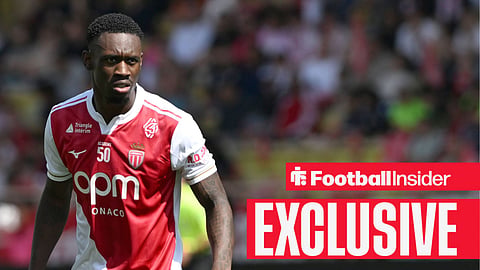 Folarin Balogun playing for Monaco in the Ligue 1 club's home kit