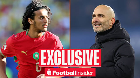 Ayyoub Bouaddi left side in action for Morocco with Enzo Maresca right side smiling upwards
