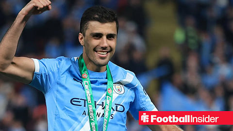 Rodri of Manchester City celebrates after the Carabao Cup Final match between Arsenal and Manchester City at Wembley Stadium on March 22, 2026