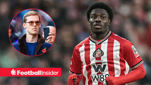 Eliezer Mayenda of Sunderland during the Premier League match Sunderland vs Leeds United at Stadium Of Light, Sunderland, United Kingdom, 28th December 2025 / Sunderland owner Kyril Louis-Dreyfus during the Sky Bet Championship match at the Stadium Of Light, Sunderland