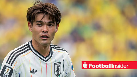 Kaishu Sano playing for Japan at the 2026 World Cup in white kit