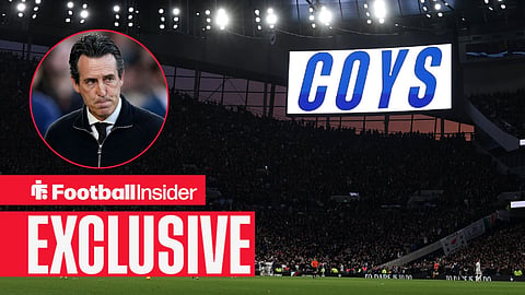 A general view of the Tottenham Hotspur Stadium during a match / Aston Villa manager Unai Emery on the sidelines