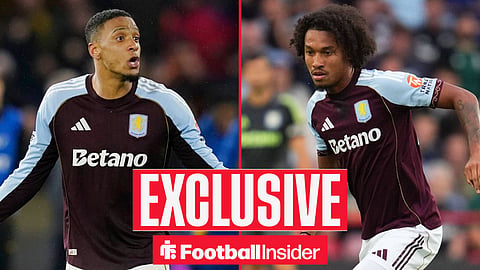 Ezri Konsa of Aston Villa starts an inquest with his fellow players during the Wolverhampton Wanderers vs Aston Villa Premier League match at Molineux, Wolverhampton / Aston Villa midfielder Boubacar Kamara features at Villa Park
