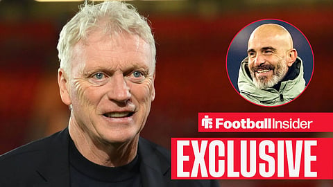 David Moyes smiling on sideline with Enzo Maresca smiling right inset