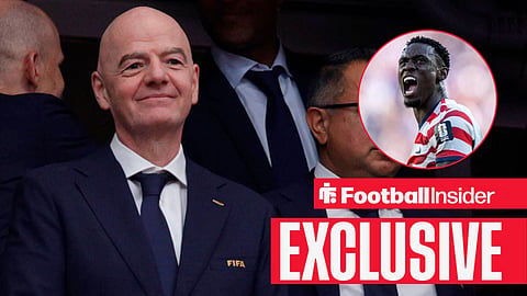 FIFA President Gianni Infantino smiles before the start of the 2026 FIFA World Cup, Group F match between the Netherlands and Sweden at Houston Stadium on June 20, 2026 / United States of America forward Folarin Balogun 20 celebrates after scoring a goal against Bosnia and Herzegovina in round 32 of the IFA World Cup 2026