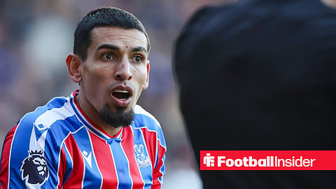 Daniel Munoz looking annoyed in Crystal Palace home kit