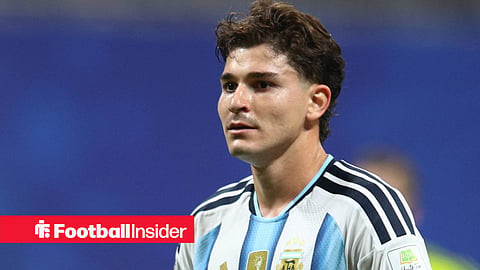 Julian Alvarez in action for Argentina looking left
