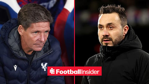 Oliver Glasner in the dugout, with Roberto De Zerbi on the sidelines