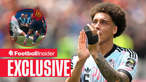 Witsel Axel midfielder of Belgium pictured during the FIFA World Cup 2026 round of 8 match between Spain and Belgium at the SoFi stadium on July 10, 2026 / Still image of Axel Witsel's high challenge on Rodri in Spain vs Belgium