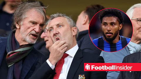 Jim Ratcliffe and Jason Wilcox at Old Trafford, with Ederson in a circular inset