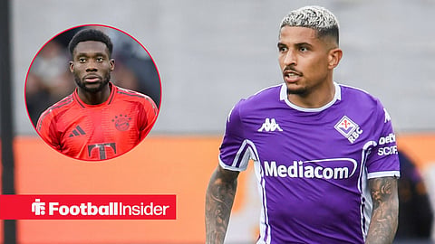Domilson Cordeiro Dos Santo Dodo of Fiorentina during ACF Fiorentina vs Genoa CFC, Italian soccer Serie A match in Florence, Italy, May 10 2026 / Alphonso Davies of FC Bayern Munich looks disappointed in Bundesliga clash between Eintracht Frankfurt v FC Bayern München