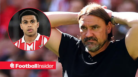 Daniel Farke with his arms behind his head, with Shea Charles in a circular inset