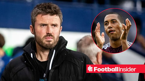Michael Carrick on the sidelines with Youri Tielemans in a circular inset