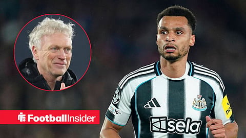 Jacob Murphy in action for Newcastle, with David Moyes in a circular inset