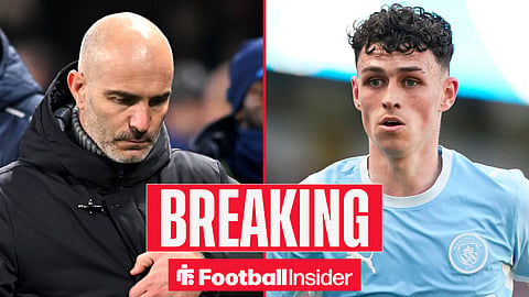 Enzo Maresca looking frustrated on the sidelines, with Phil Foden in a circular inset