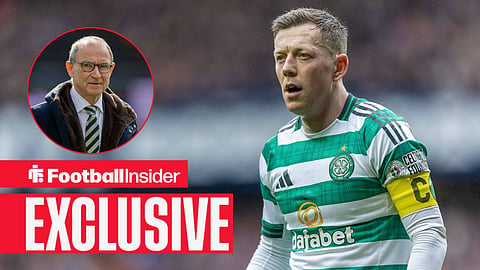 Football Insider exclusive as Celtic midfielder Callum McGregor is in action, while manager Martin O'Neill watches from a circular inset.