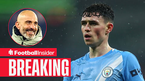 Phil Foden in action for Man City, with Enzo Maresca in a circular inset