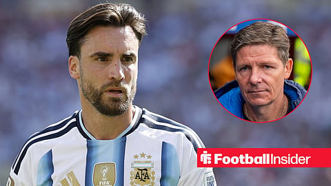 Nicolas Tagliafico in action for Argentina with Oliver Glasner walking on sideline right inset