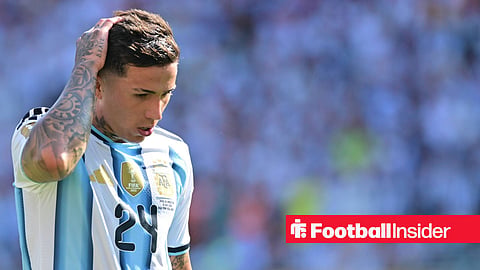 Enzo Fernandez looking upset in World Cup final vs Spain