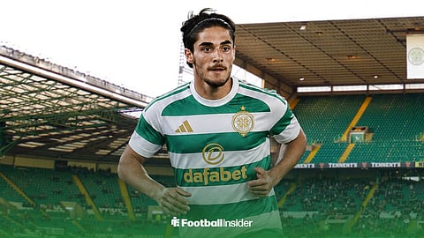 Matteo Cancellieri in a photoshopped Celtic kit at Parkhead