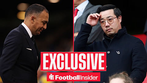 Football Insider exclusive as Leeds chairman Paraag Marathe and Leicester owner Aiyawatt Srivaddhanaprabha feature on either side of a split image.