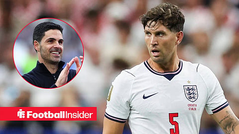 John Stones playing at the World Cup with Mikel Arteta left inset clapping