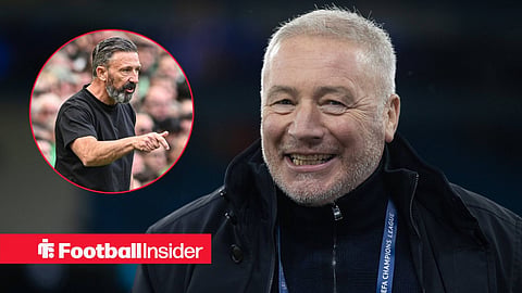 Ally McCoist smiles as Rangers manager Derek McInnes points in a circular inset.