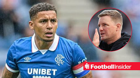 James Tavernier in action for Rangers, with Eddie Howe in a circular inset