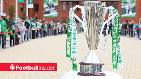 Scottish Premiership trophy on stand outside