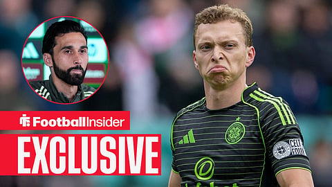 Alistair Johnston screwing face in action with Alvaro Arbeloa in press conference left inset