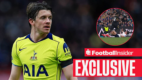 Conor Gallagher 22 of Tottenham Hotspur during the Premier League match between Manchester United and Tottenham Hotspur at Old Trafford, Manchester, UK on 7 February 2026 / Conor Gallagher is shown a yellow card for a late challenge on Chelsea's Dario Essugo on 1 August 2026