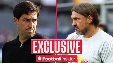 Andoni Iraola, Head Coach of Liverpool FC is seen during the club friendly game between Liverpool F.C. and Leeds Unites F.C. at Soldier Field on Sunday, August 2 / Leeds United manager Daniel Farke watches on from the sidelines