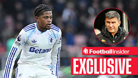 Football Insider exclusive as Leon Bailey is in action for Aston Villa, while Hull City manager Sergej Jakirovic watches from a circular inset.
